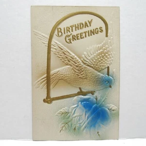 Postcard Vintage Birthday Greetings Blue Bird Blue Flower Rose Plant Animal - Picture 1 of 2