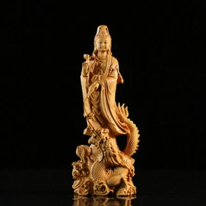Bodhisattva de madera maciza de boj chino Dragon Guan Yin sala de estar para coche de Buda - Imagen 1 de 20
