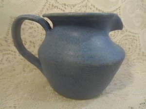 Vintage Hand-Turned Slate Blue Art Pottery Artist Signed Syrup Jug Pitcher Crock - Picture 1 of 12