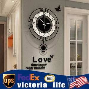 Reloj de pared grande oscilante moderno nórdico sala de estar reloj de pared péndulo silencioso - Imagen 1 de 12