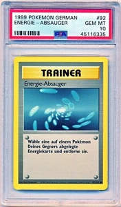 1999 Pokemon German Base Set Energie-Absauger Unlimited #92 PSA 10 - POP 7 - QTY - Picture 1 of 2