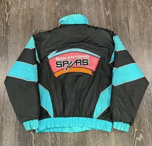 🔥VTG 90s NBA Pro Player San Antonio Spurs Full Zip Jacket Stripe Teal Puffer!🔥 - Picture 1 of 11