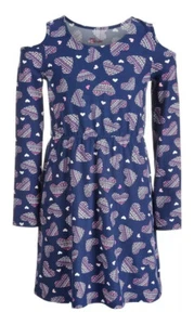 Epic Threads Big Kid Girls Cold-Shoulder Heart-Print Dress Medieval Blue Size L - Picture 1 of 3