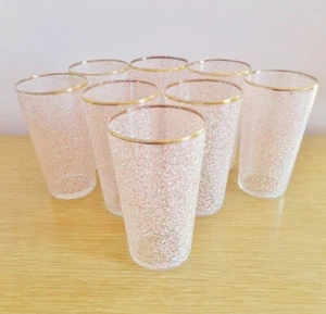 Vintage Mid Century Highball Glasses Tumblers Pink White Spatter Design Set of 8 - Picture 1 of 5