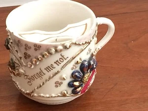 ANTIQUE FORGET ME NOT MOUSTACHE CUP - RAISED FLOWER & BUMPS DESIGN - Picture 1 of 6
