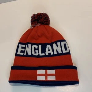 Gorro bobble tejido puño de fútbol de Inglaterra para hombre OS rojo azul logotipo bandera - Imagen 1 de 8