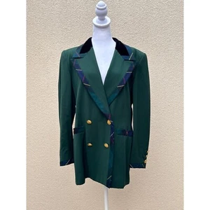 Escada by Margaretha Ley Vintage grüner Zweireiher Blazer mit Schottenkarobesatz - Bild 1 von 9