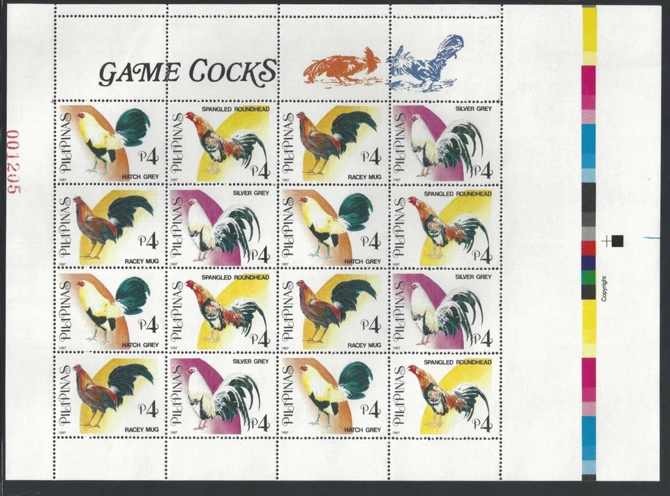[OOS] Filipinas #Mi2857-Mi2860 MNH M/S 1997 Game Cocks [Selvage][2509] Foto 1 de 1