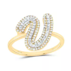 10K Yellow Gold Genuine Diamond Women's Script Letter V Initial Ring 1/3 CT - Picture 1 of 1