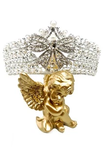 Vintage Sterling Silver Plated Queen Princess Crown Crystal Pearl Bride Tiara - Picture 1 of 4