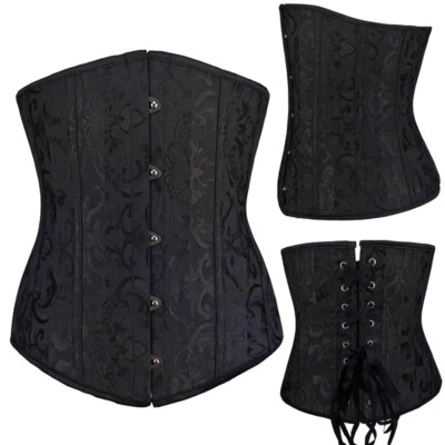 Women Black Lace Up Underbust Waist Trainer Corset Body Shaper Spiral Boned bL - Image 1 of 4