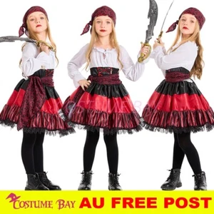 Girls Pirate Princess Dress Crimson Cosplay Party Halloween Costume Fancy Dress - Foto 1 di 29