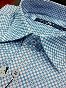 NWT Stone Rose men's size 1(XS)Short sleeve button down Shirt Geometric Hexag - Picture 1 of 11