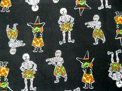  Witches Mummies Skeletons Halloween Quilt Cotton Fabric 34 inches x 42" wide - Image 1 of 2