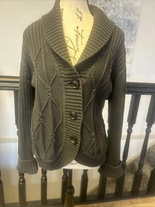 BASS V NECK CABLE KNIT SWEATER Gray XL - Picture 1 of 6