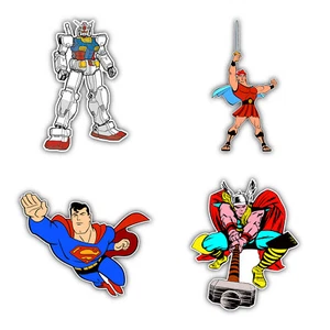 Superhero Characters Cartoon Set Of 4 Vinyl Sticker Decal - 5'' longer side ID:1 - Picture 1 of 1