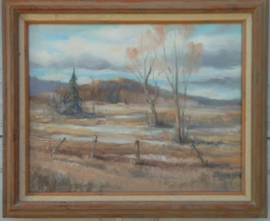 Campo de pintura al óleo Fred France con árboles 16"" x 20"" pintura de paisaje al aire libre - Imagen 1 de 12