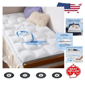 Twin XL Pillow Top Mattress Topper - Extra Long Waterproof Protector 800 GSM - Picture 1 of 10