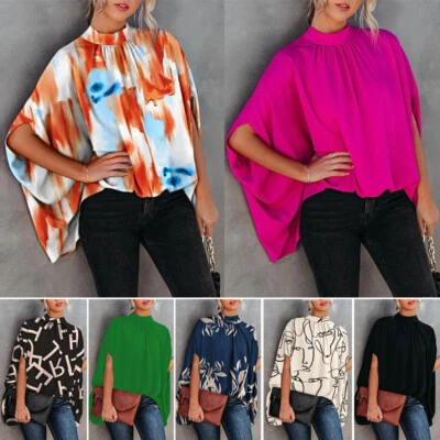 Chemisier Smocké Grande Taille Pour Femme Haut À Manches Chauve-Souris Et / - Photo 1/4