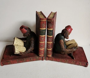SPI Bookends Fez Chimpanzee's Reading Books Heavy Resin 7.75" Shriner Monkey - Picture 1 of 23