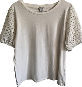 White Cotton Eyelet Blouse, J.Crew Top Balloon Short Sleeve XL Chic Preppy Brida - Picture 1 of 4