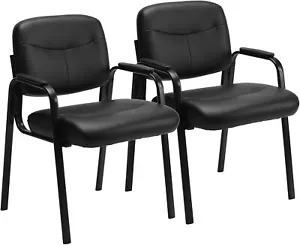 PU Leather Guest Reception Black Waiting Room Chair with Fixed Padded Armrest - Picture 1 of 15
