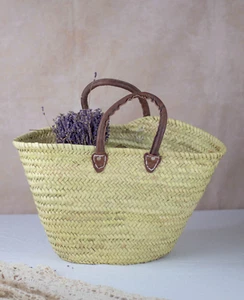 Straw Bag French Basket, French Market Basket Beach Bag Handmade Moroccan Basket - Picture 1 of 7