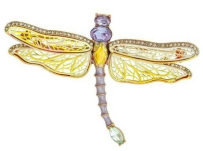 Napier Dragonfly Sparkling Stones Brooch Pin Gold Tone Enamel NEW w Gift Box  - Image 1 of 4