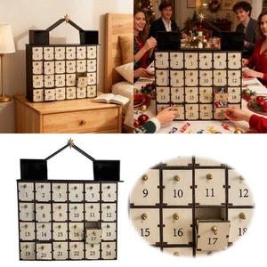 Calendario dell'Avvento 24 Giorni Decorato con Albero di Natale Casa Conto alla Rovescia in Legno - Foto 1 di 6