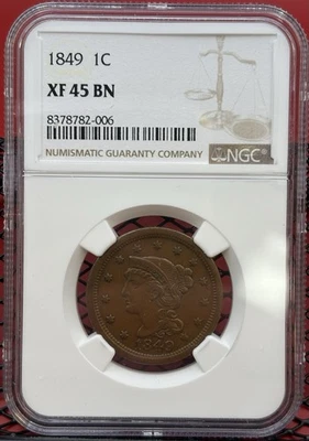 1849 1c Braided Hair Large Cent XF45 - Image 1 of 2