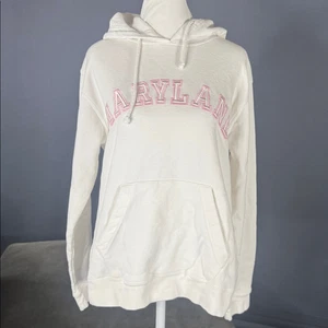 Sudadera con capucha para mujer blanca bordada MARYLAND College con cordón talla L NUEVA - Imagen 1 de 12