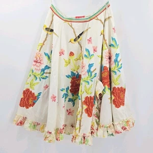 Rene Derhy Circle Rock Damen Medium Baumwolle Blumen Vogel Print Retro Rüschen - Bild 1 von 14