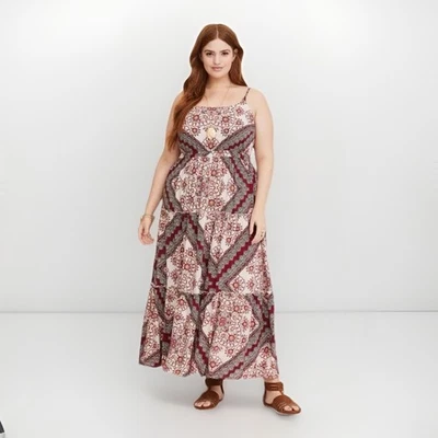 Torrid Flowy макси 2 X Challis ярусный платье шарф печать богемное талии галстук красный цветочный - Изображение 1 из 4