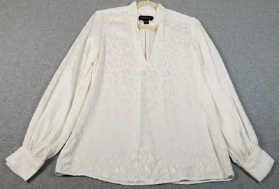 FIFTEEN TWENTY Top Mujer Pequeño S Blanco Leopardo Brillo Manga Larga Transparente Foto 1 de 4