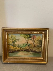 Vintage Öl Landschaft Gemälde mit goldenem Rahmen - Bild 1 von 17