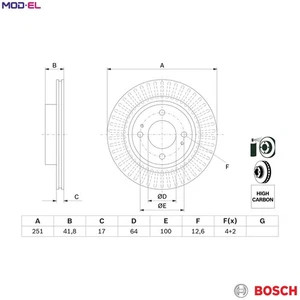 2x BRAKE DISC 0 986 479 F14 FOR MITSUBISHI MIRAGE/SPACE/STAR/VI/Hatchback 1.0L - Picture 1 of 9