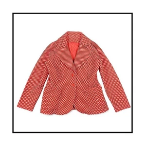Vintage 70s Kitsch Handmade Polka Dot Red Peplum Blazer Jacket Dapper Day M Twee - Picture 1 of 9