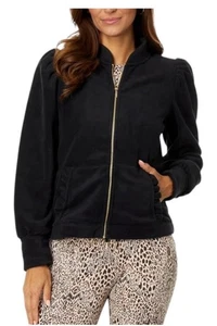 NWT Lilly Pulitzer  Black CABELLO FLEECE JACKET Zip Up Ruffle Pockets Size Small - Bild 1 von 6