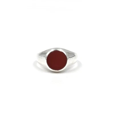 Anello da uomo in argento 925 corniola rossa anello a fascia rotondo... - Immagine 1 di 4