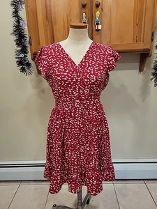 Patpat Womens Large Red Short Sleeve Midi Dress With Tie - Picture 1 of 9
