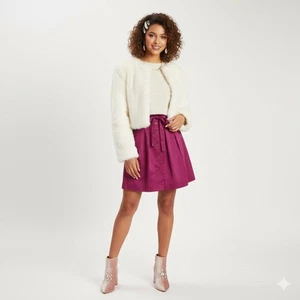 THEORY Prisia Falda Magenta Cintura Alta Botón Frontal Corbata Cinturón Talla 4 - Imagen 1 de 8