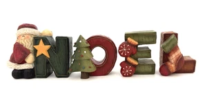 Medias de Colección Henton N O E L Letras Resina 2-1/2" Aspecto Madera Papá Noel Árbol - Imagen 1 de 13