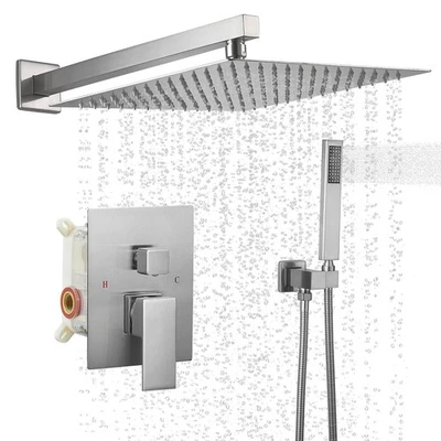 12 Inch Square Shower Head System 2-Functions Bathroom Luxury Rain Mixer Show... - Image 1 of 4