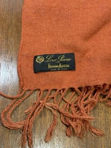 Bufanda vintage Loro Piana 100 % cachemir naranja óxido marrón Neiman Marcus flecos - Imagen 1 de 4