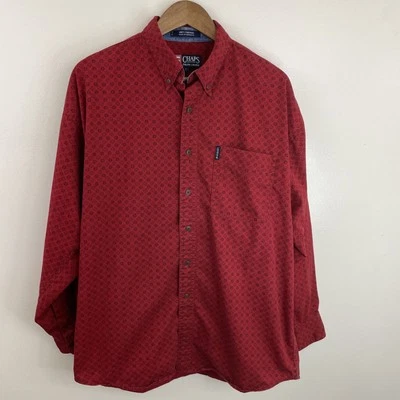 Camisa De Colección Chaps Ralph Lauren Para Hombres Grande Roja Estampada Manga Larga Con Botones Foto 1 de 4