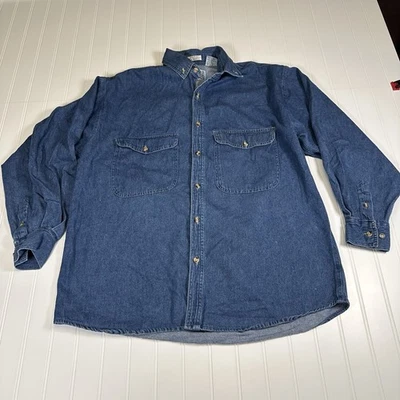 Vintage 90s Double Impact Denim Collar 100% Cotton Shirt Sz Large - Image 1 of 4