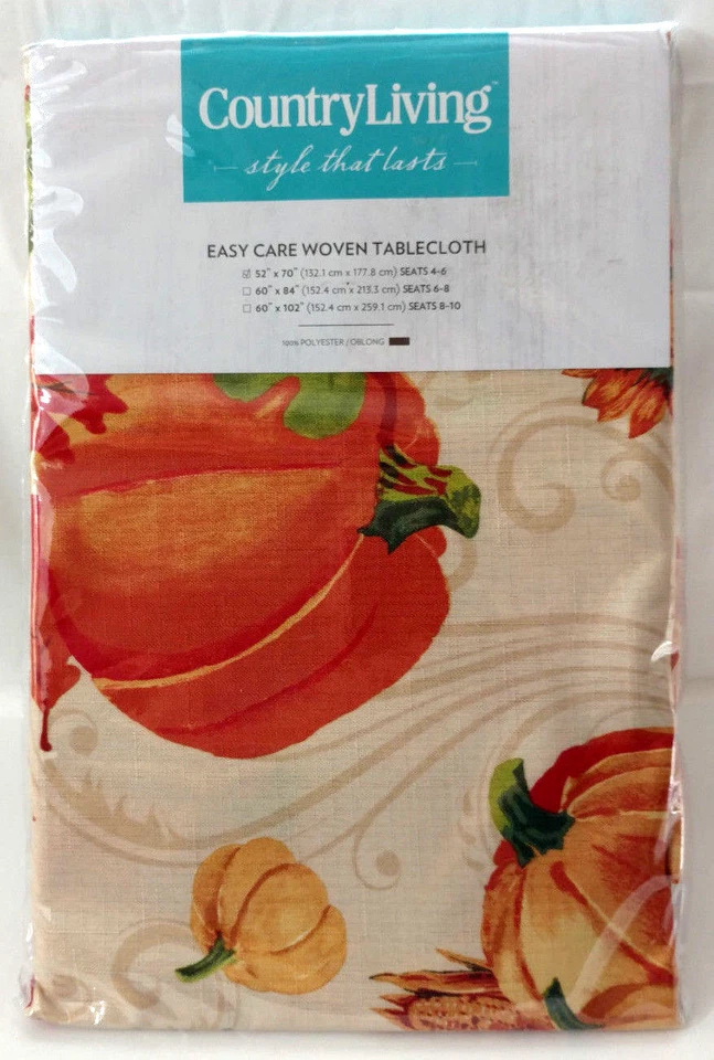 Kitchen Tablecloth Pumpkin Autumn Fall Sunflower Woven 52 x 70 Fabric Rectangle - Image 1 of 4