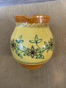 Vintage handbemalter italienischer Keramik Krug gelb & orange mit grüner Blume Boho Chic - Bild 1 von 6