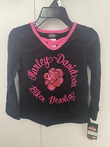 NWT Kids Youth Girls Harley Davidson Pink Long Sleeve Shirt 4T - Picture 1 of 4