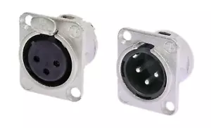 NUOVO Neutrik NC3FD-L-1 & NC3MD-L-1 3 pin femmina e maschio XLR connettori microfono da pannello - Foto 1 di 1